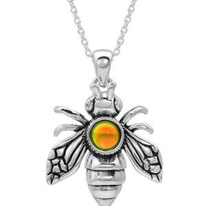 Bee Pendant Sterling Silver Crystal Jewelry Necklace